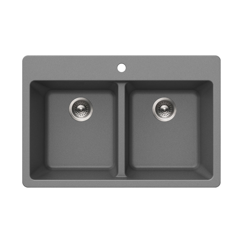 Houzer 33 in Granite Composite Topmount 50/50 Double Bowl Kitchen Sink, Slate
