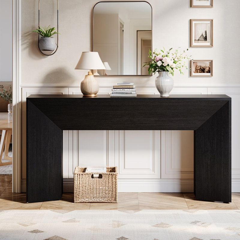 Console 63 po, table de couloir avec canapé en bois, Noir, noir, noir, noir