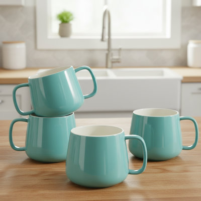 16Oz Ceramic Coffee Mug Set (4 Pieces), Stackable Latte Mugs, Microwave/Dishwasher/Oven Safe, Housewarming Gift, Turquoise