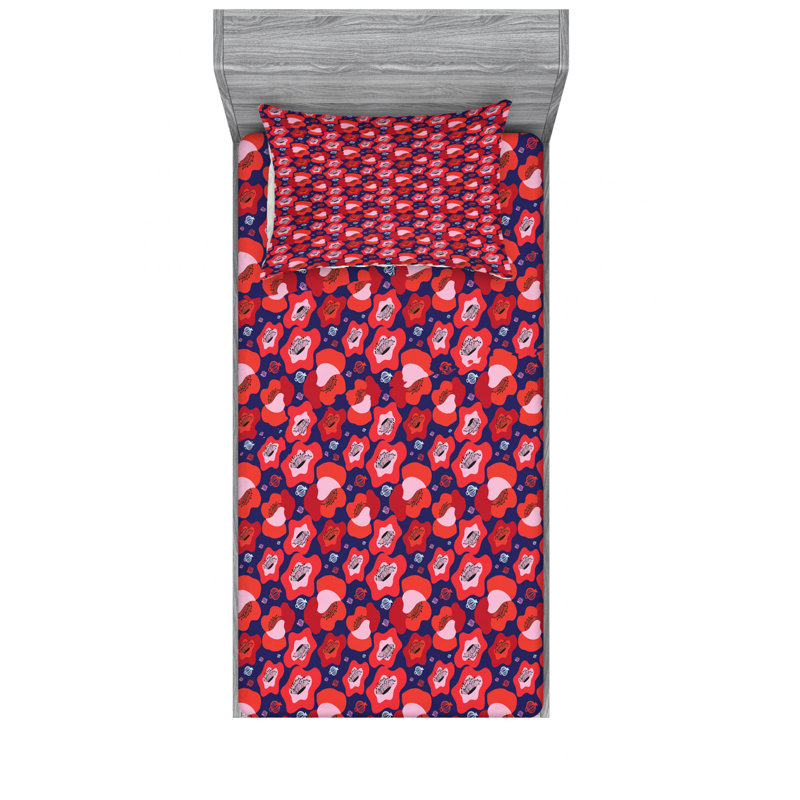 Poppy Microfiber Floral Sheet Set, Twin Sheet Set with Fitted Sheet