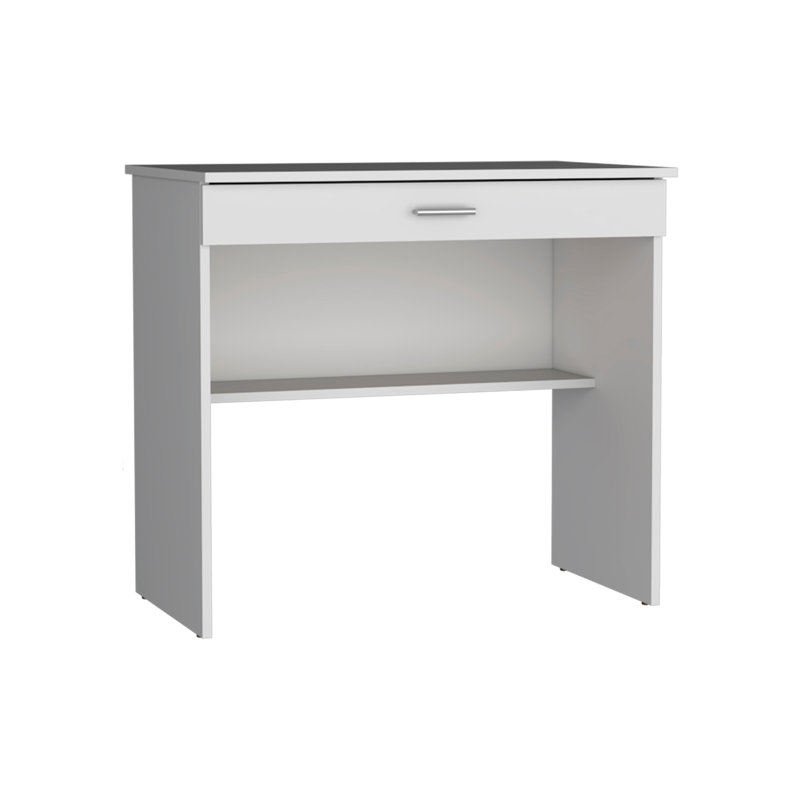 80 C Writting Desk, Compact Workstation with Drawer and Lower Shelf, White