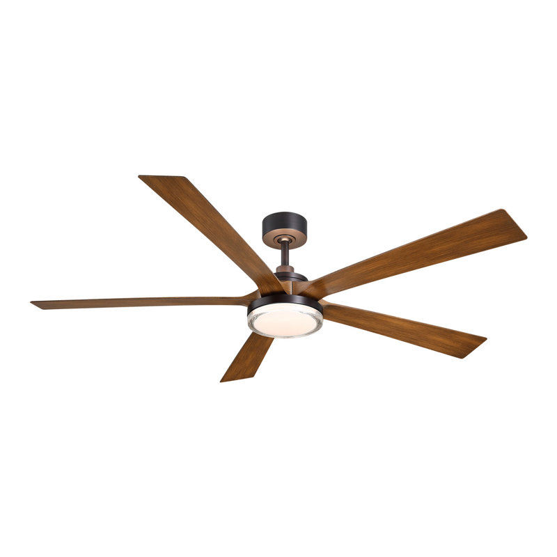 TorchAire 64 inch Indoor/Outdoor Ceiling Fan with LED CCT Select Light Kit - Dark Bronze with Koa blades, Dark Brown Wood