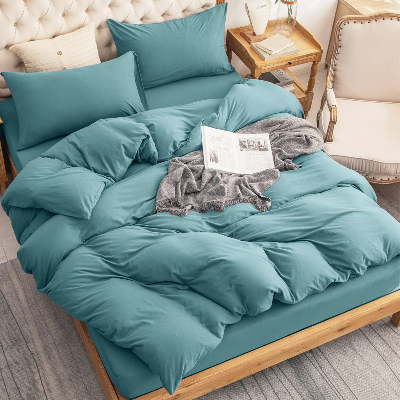 HOME BEDDING Jersey Cotton Duvet Cover Set, Full Duvet Cover + 2 Standard Shams, Teal Green