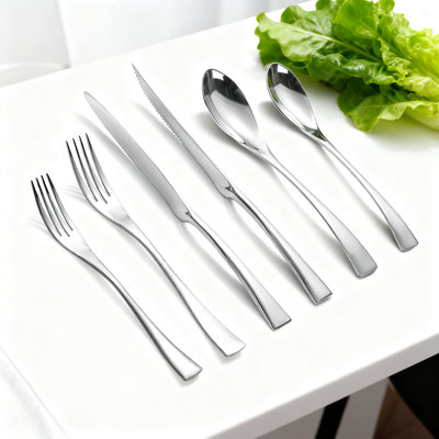 24-Piece Stainless Steel Silverware Set For 4, Forged 18/10 Cutlery Set With Steak Knives, Heavy Duty Modern Flatware Set, Mirror Polished And Dishwasher Safe