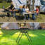 Capacité maximale de 180 lb, 3 tables de camping à hauteur réglable avec plateau de table résistant à la chaleur