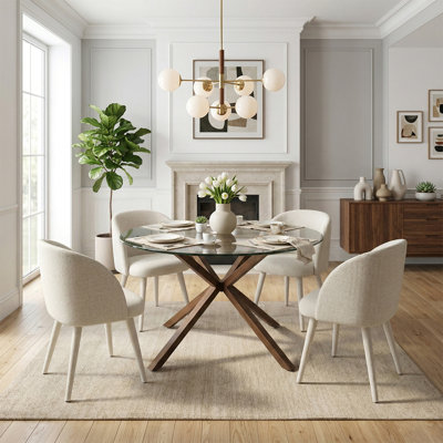 Ensemble de table de salle à manger 39 "en verre avec 4 fauteuils rembourrés