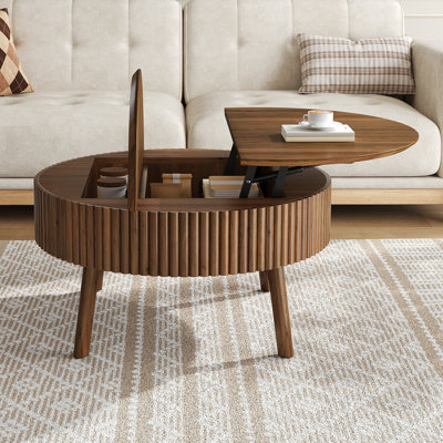 Table basse moderne à plateau relevable avec rangement dissimulé et design cannelé