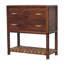 Table de chevet 32 po à deux tiroirs en bois massif brun avec tablette en cuir