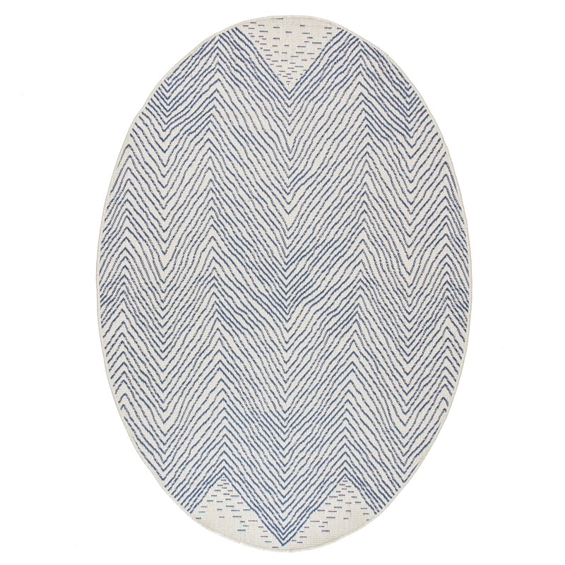 Dunham Abstract Indoor/Outdoor Area Rug for Living Room Patio Deck Front Porch Kitchen, Blue/Ivory, Oval 8' x 10'