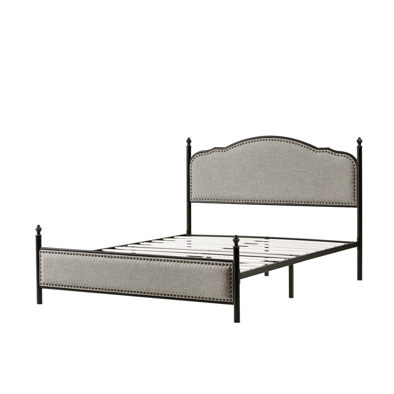 Lit plateforme tapissier Alaja, Complète, Marron