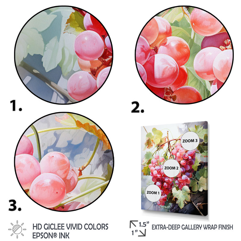 Raisins roses - Impression sur toile, Cadre photo noir, H 20 po x l 12 po x P 1 po