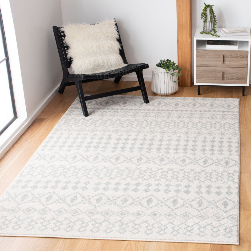 Lorenco Southwestern Ivory/LightGray/Green Area Rug, Rectangle 6' x 9'