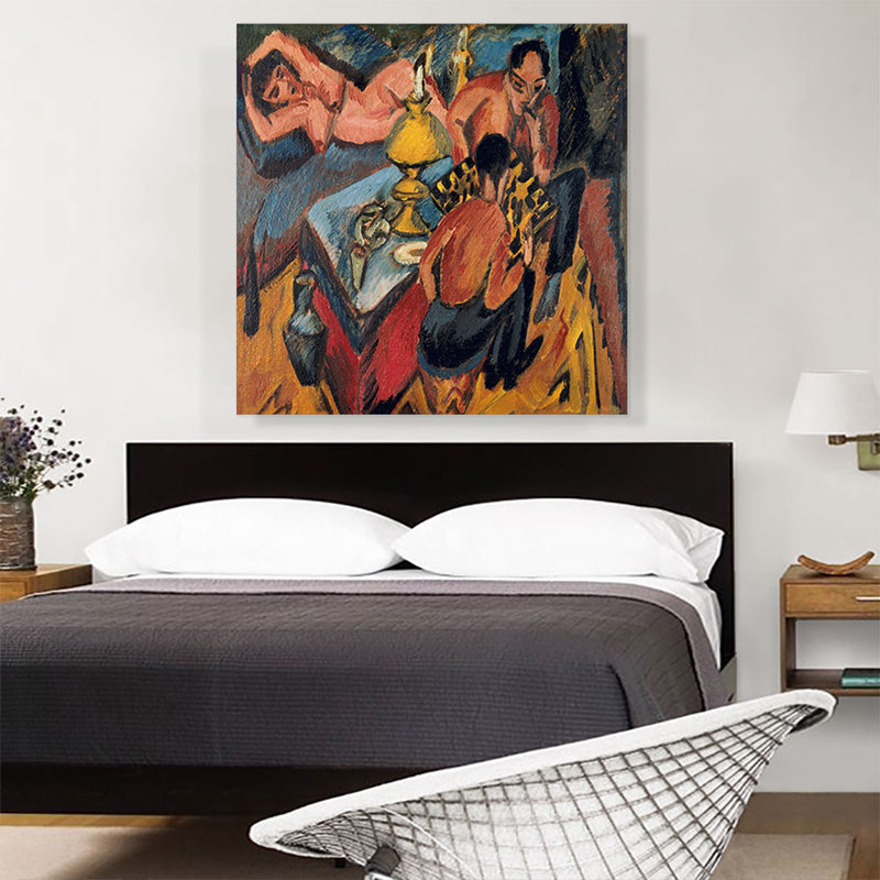 Heckel et Mueller jouant aux échecs 1913 par Ernst Ludwig Kirchner - reproduction d'art sur toile tendue