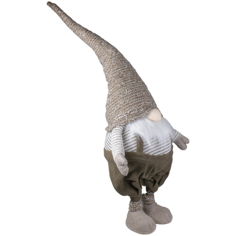 Grand gnome de Noël debout 34 po brun et blanc