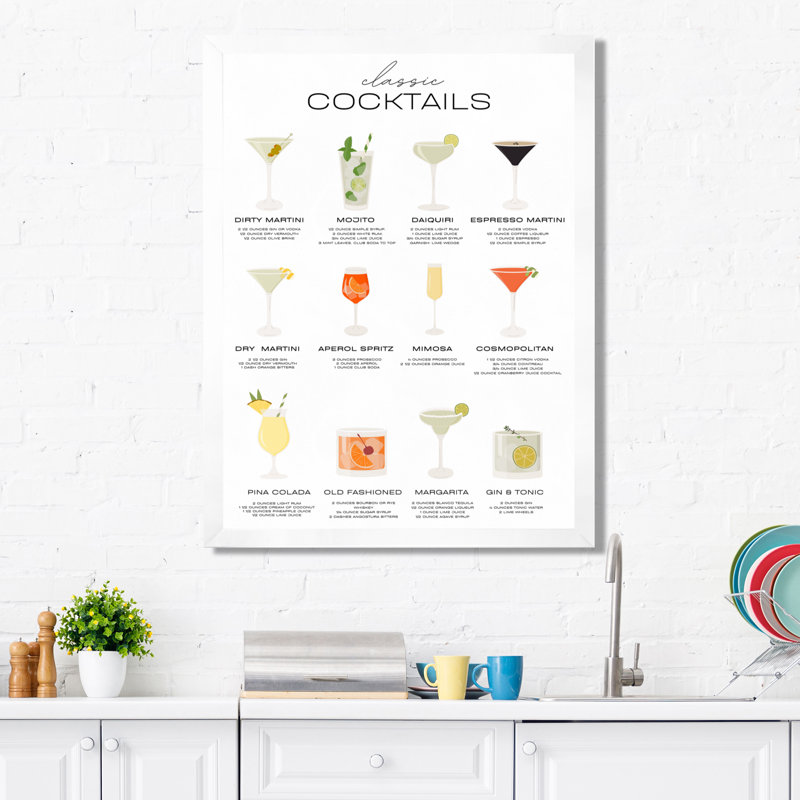 Recettes de cocktails classiques - Art mural de salon, cocktails, Cadre photo blanc, H 40 po x l 30 po
