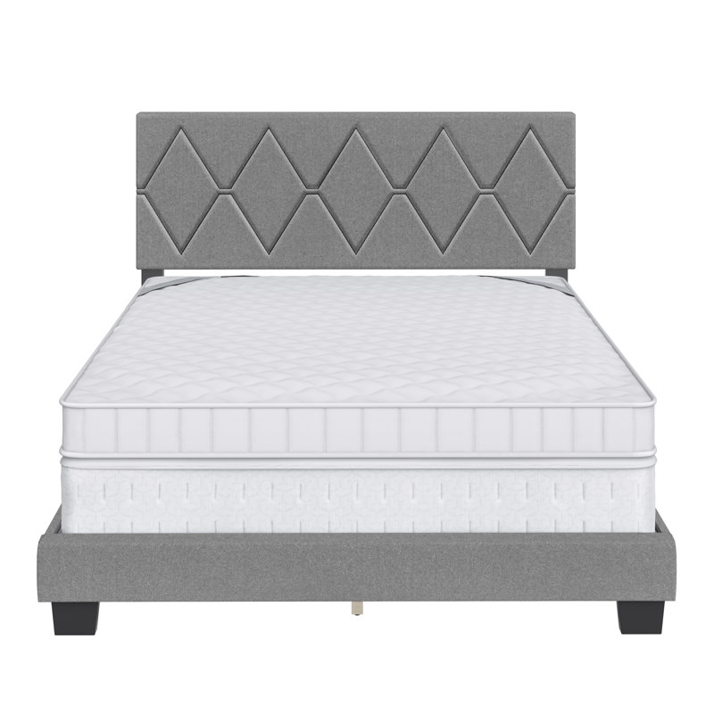 Structure de lit tapissier avec tête de lit Diamond Linen, Gris, Très grand