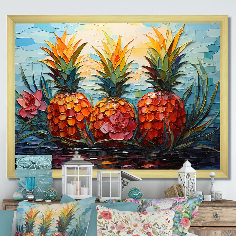 Pineapple Pond, mosaïque sur toile, Cadre photo doré simple, H 34 po x l 44 po x P 1,5 po