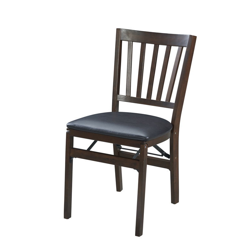 Espresso Wood Folding Chair with Black Upholstered Seat, Set of 2