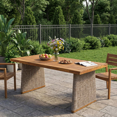 Vera Outdoor Acacia Wood Dining Table With PE Wicker Legs