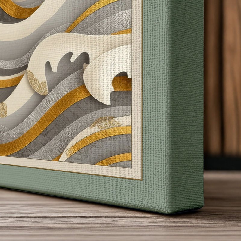 Sun Above Waves Japandi - Wrapped Canvas, 36x24 - 91.4 x 61.0 cm, Sage Border