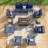 9-Person Outdoor Metal Patio Set With Fire Pit Table & Swivel Chairs (Blue)-1318257673