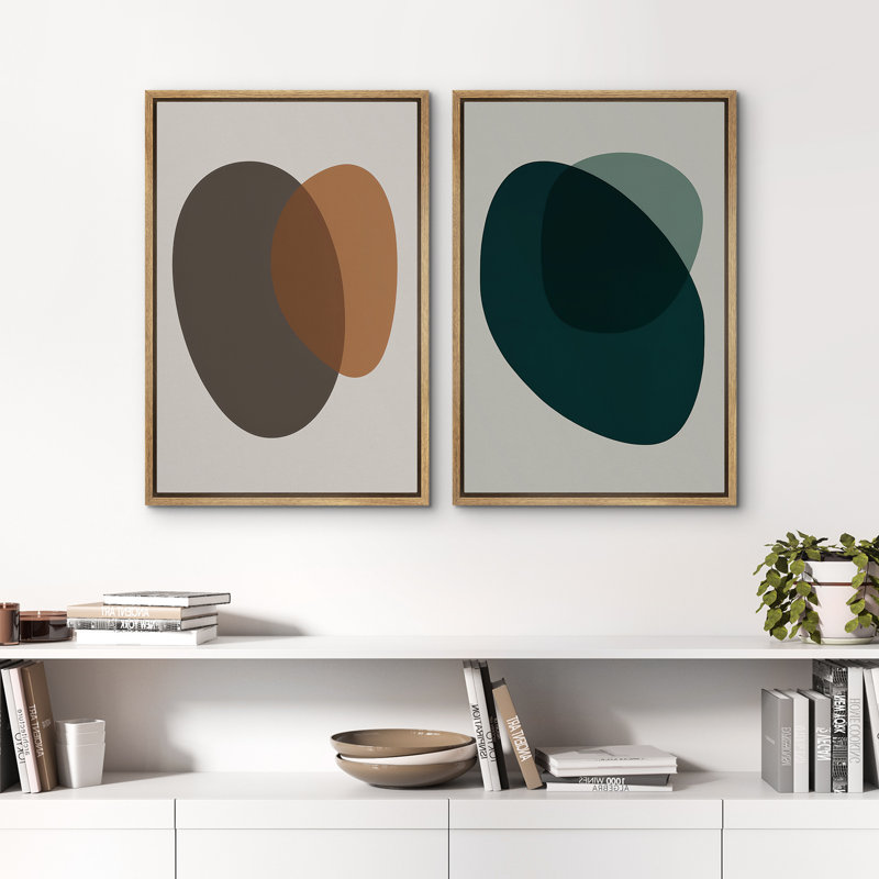 2 pièces d'art mural encadrées abstraites sur blocs de couleurs pour une décoration moderne, H 24 po x l 16 po, Naturel