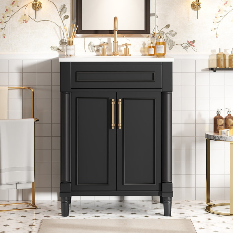 24" Bathroom Vanity With Integrated Ceramic Sink