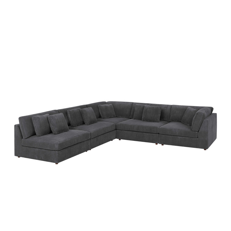 Nilyne Corduroy L-Shaped Sectional, Dark Gray Corduroy
