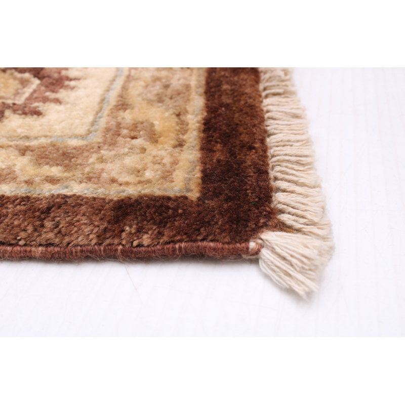 Tapis brun foncé en laine noué à la main de conception unique 5 pi x 6 pi 5 po New Age