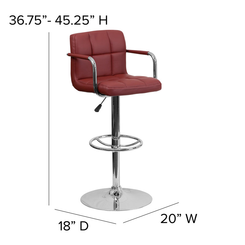 Burgundy Adjustable Height Swivel Bar Stool with Chrome Base