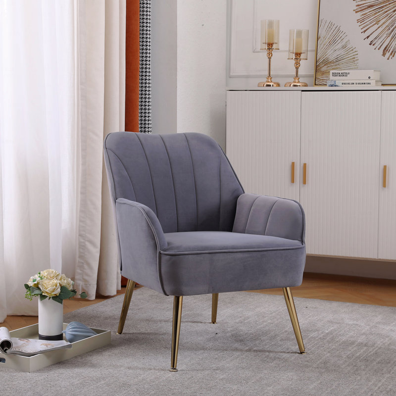Fauteuil d'appoint en velours de style moderne Mid-Century Sherpa, Gris