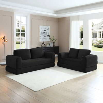 Canapé-lit convertible 2-en-1 pliable, canapé-lit en velours côtelé moderne avec 2 * oreillers, ensemble de canapé-lit modulaire sans dossier avec lit escamotable, canapé-lit pliant pour le salon