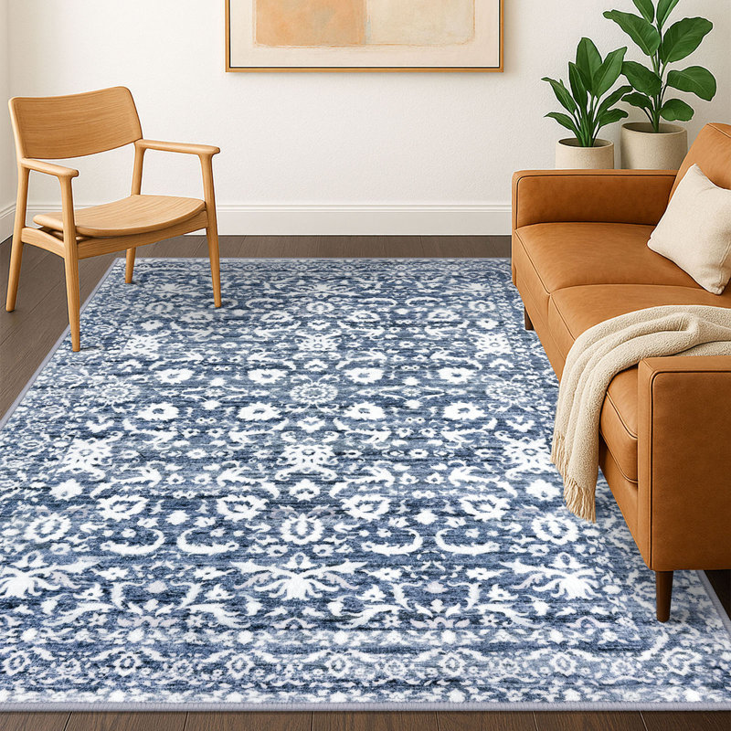 Vintage Floral Printed Washable Non-Slip Area Rug Living Room Rug Bedroom Rugs, Rectangle 5' x 7'