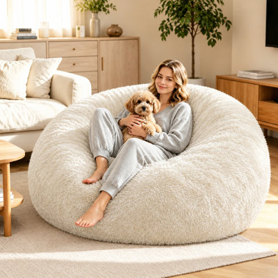 4FT Bean Bag Chair for Teens & Adults,Foam Filled Bean Bag Couch with Washable Faux Fur Cover for Living Room Bedroom,Compression Packing