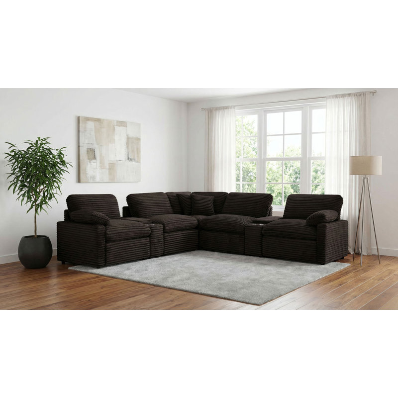Canapé modulaire inclinable électrique brun chocolat 7 pièces Collins, Brown