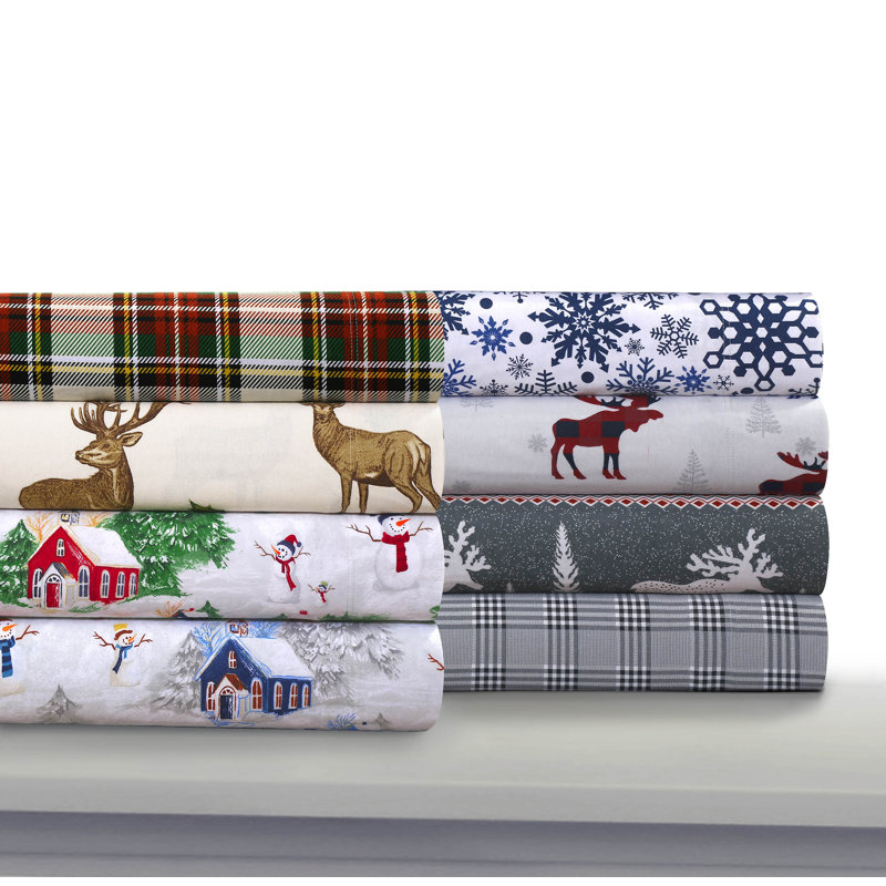 Cozy Flannel Plaid Sheet Set, Full Sheet Set + Fitted Sheet + 2 Pillowcases
