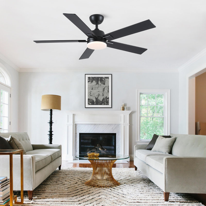 Stylish 52" Indoor Matte Black Downrod Mount Ceiling Fan With LED Light,Reversible Motor and Remote Control, Matte Black