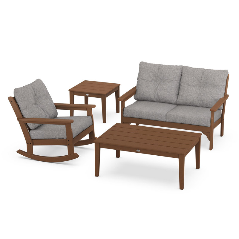 Vineyard 4-Piece Deep Seating Rocker Set, Grey Mist, Teak