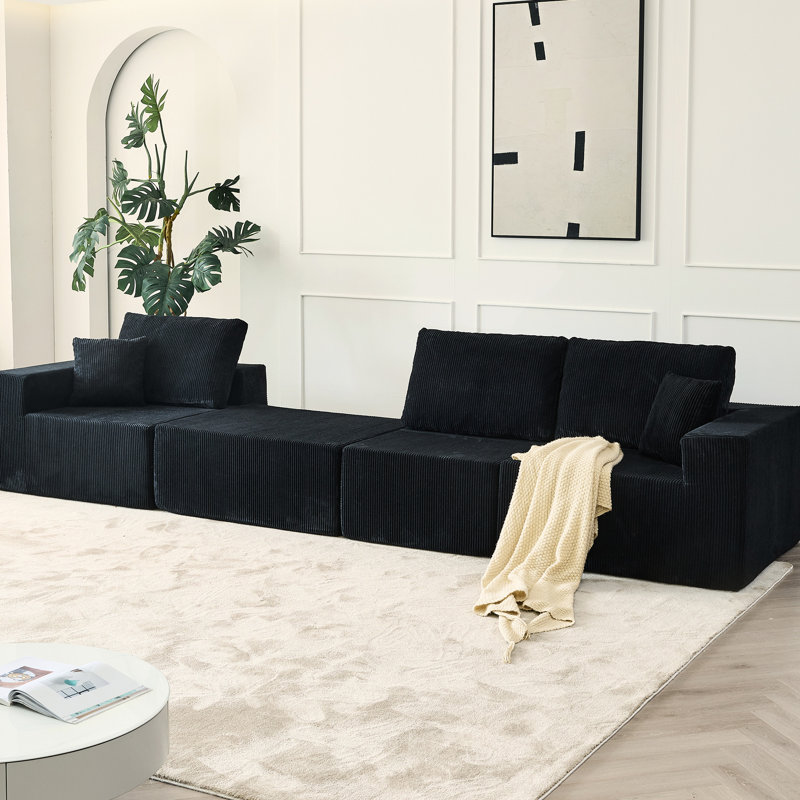 Canapé modulaire 110 po à 3 places en velours côtelé 110 po, avec et 2 coussins, sans assemblage, idéal pour la décoration de chambre à coucher