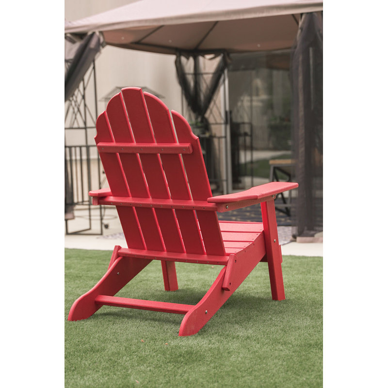 Alanson Foldable Adirondack Chair Weather Resistant, Outdoor Garden, Patio, Lawn, Deck, Backyard, 37.8" H, Red