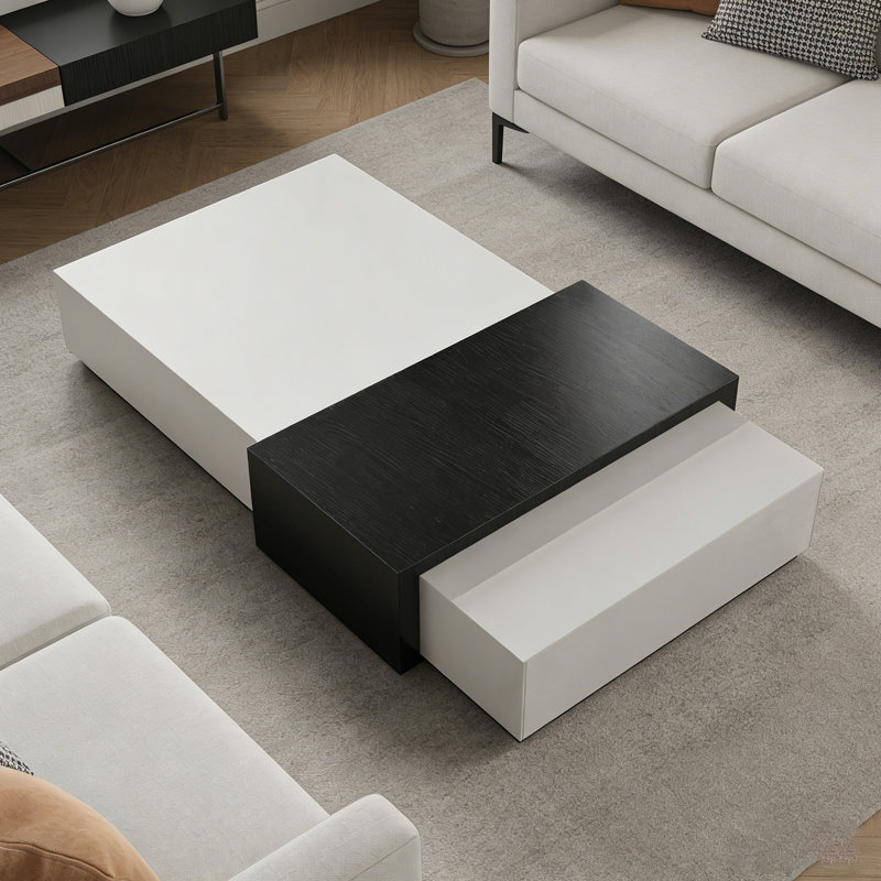 Table basse en ardoise à 2 tiroirs Simplicity Home, Noir, H 14,17 po x L 51,18 po x l 31,49 po, Blanc