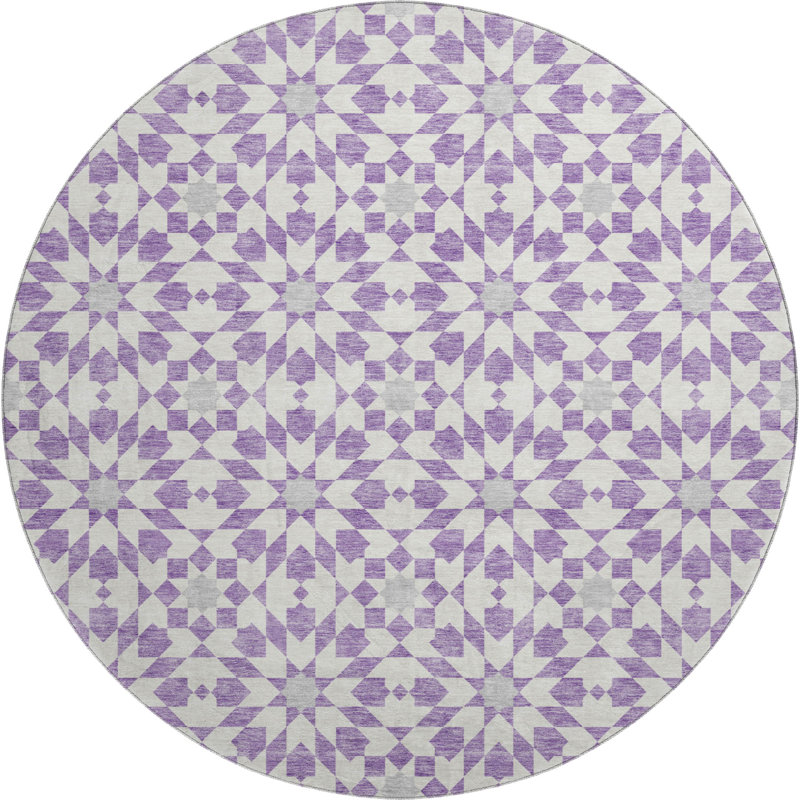 Premium Machine Washable Tweedy Lavender Rug, Round 8'