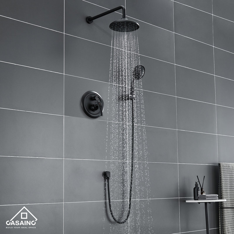 Matte Black Wall-Mounted Rain Shower System with Handheld
