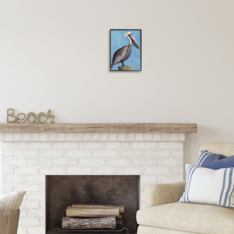 «Blue Pelican Portrait» par David Sands, Giclée encadrée noir minuit, H 14 po x l 11 po x P 1,5 po