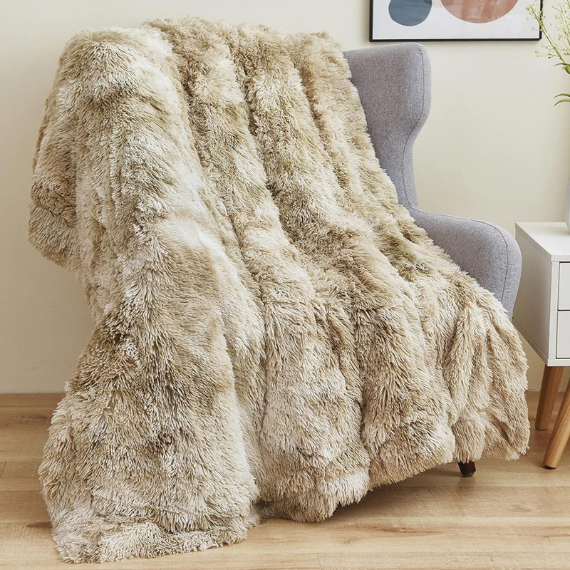 Jeté en fausse fourrure Tie-Dye Beige