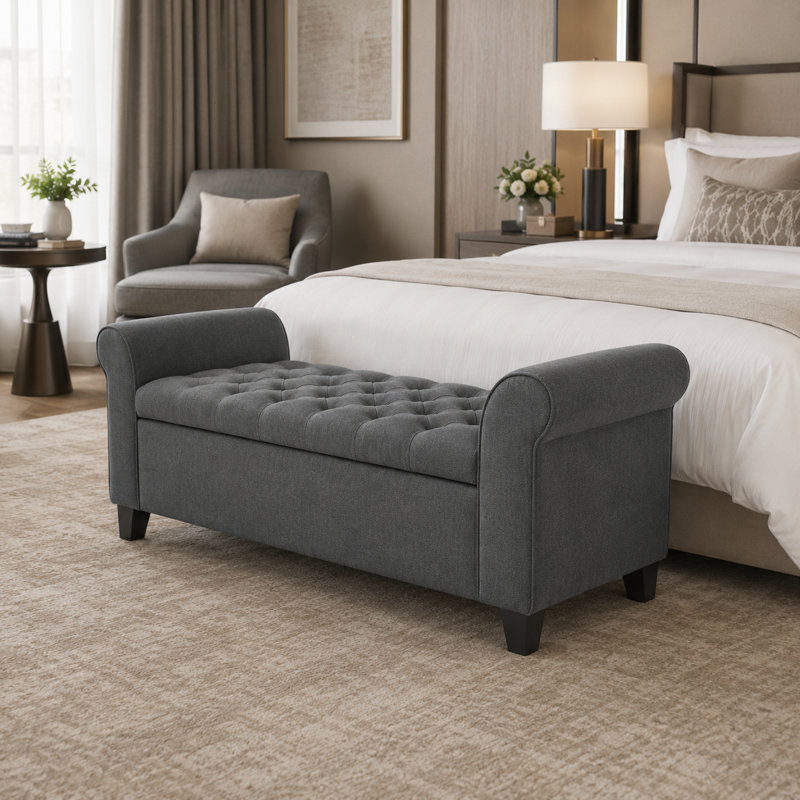 Bridgemon Fabric Upholstered Storage Bench, Dark Gray