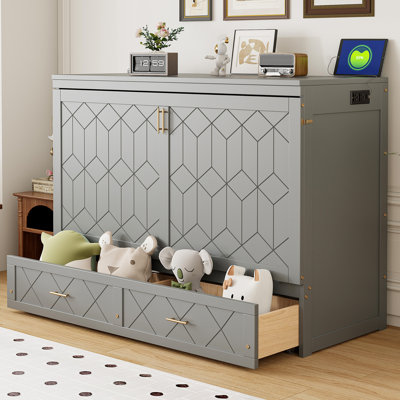Lit escamotable mural Murphy avec tiroir et ensemble de prises et ports USB