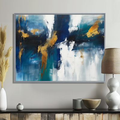 «Feeling Spirit» abstrait en bleu et or - peinture abstraite d'art mural pour le salon