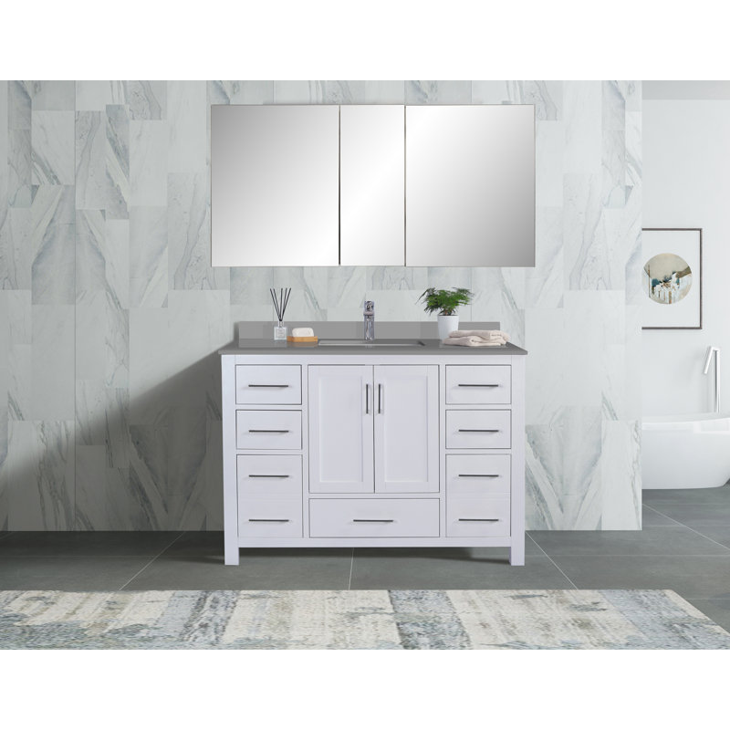 Ensemble de meuble-lavabo simple 49 po avec miroir Kor Carmela, Quartz gris Calypso