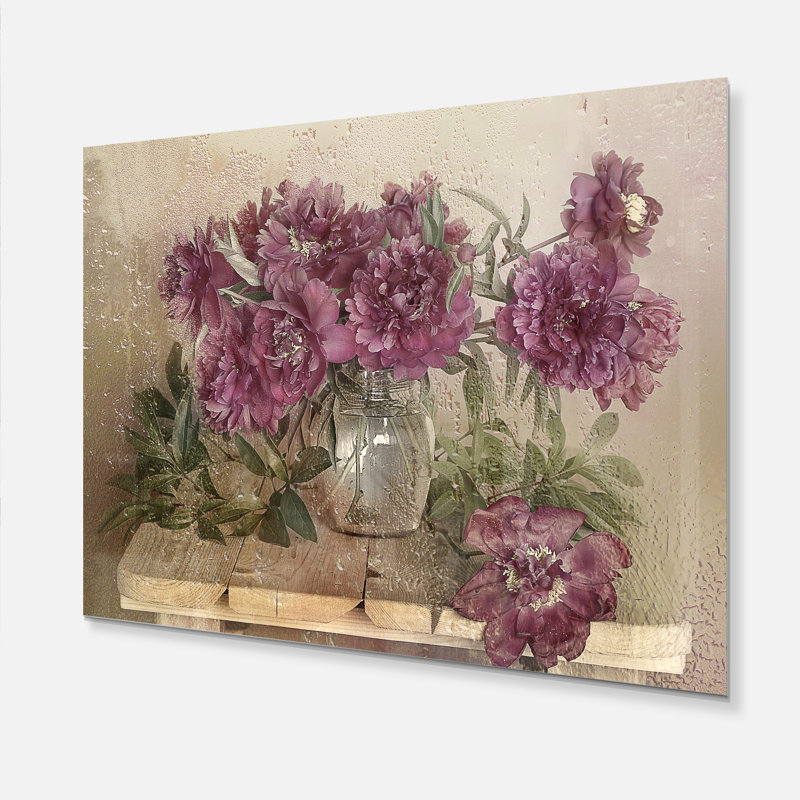 Bouquet de pivoines roses - impression, H 30 po x l 40 po x p 1 po, Métal métal